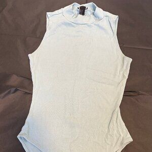 Light Blue Ribbed Turtle Neck Short-Sleeve Bodysuit